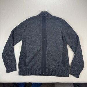 Daniel Hechter Sweater Mens Large Gray Full Zip Knit Cotton High Collar Shacket